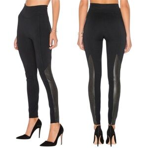 SPANX Perforated Faux Leather Panel Leggings High Waisted Stretch Pant Black Med